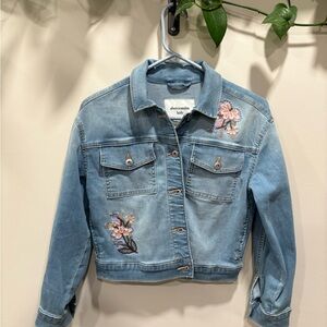 Abercrombie Kids Light Blue Denim Jacket with Floral Embroidery